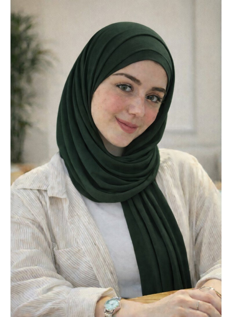 طرحة قطن ليكرا مع بندانة  باللون الاخضر غامق مقاس 2 متر × 60 سم  خامة مريحة وثبات طوال اليوم - Image 2